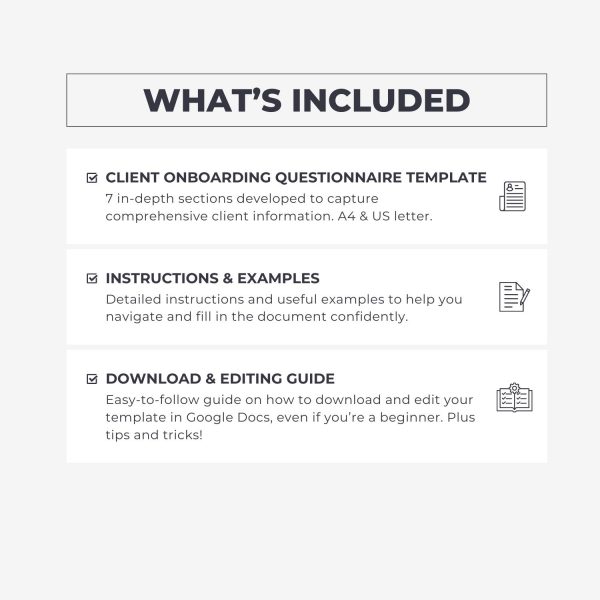 What's included in the Client Onboarding Questionnaire template from Syntax Project Solutions