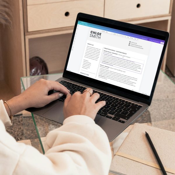 CV template by Syntax Project Solutions, showing profile, qualifications, education and professional experience