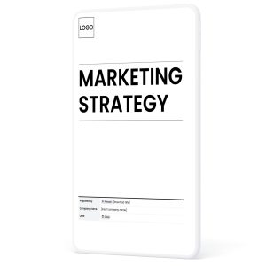 Marketing strategy template cover page showing sections for company name and date