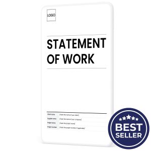 Statement of work template cover page showing sections for client name, supplier name and project name