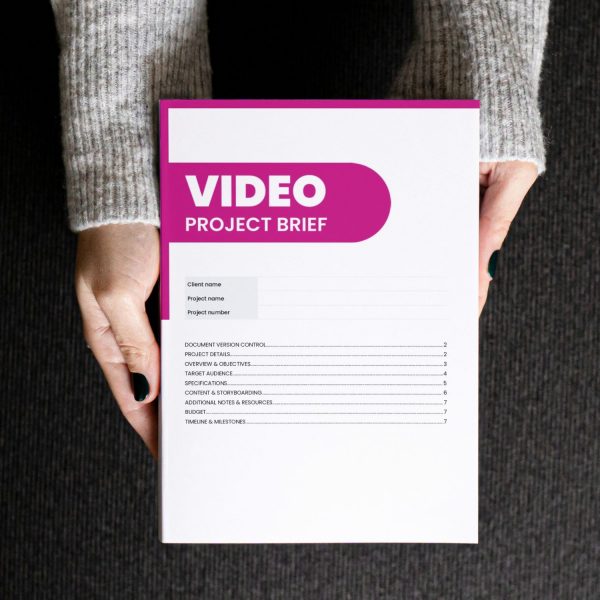 Video project brief template for freelancers, studios and small businesses by Project Syntax Solutions shown on paper