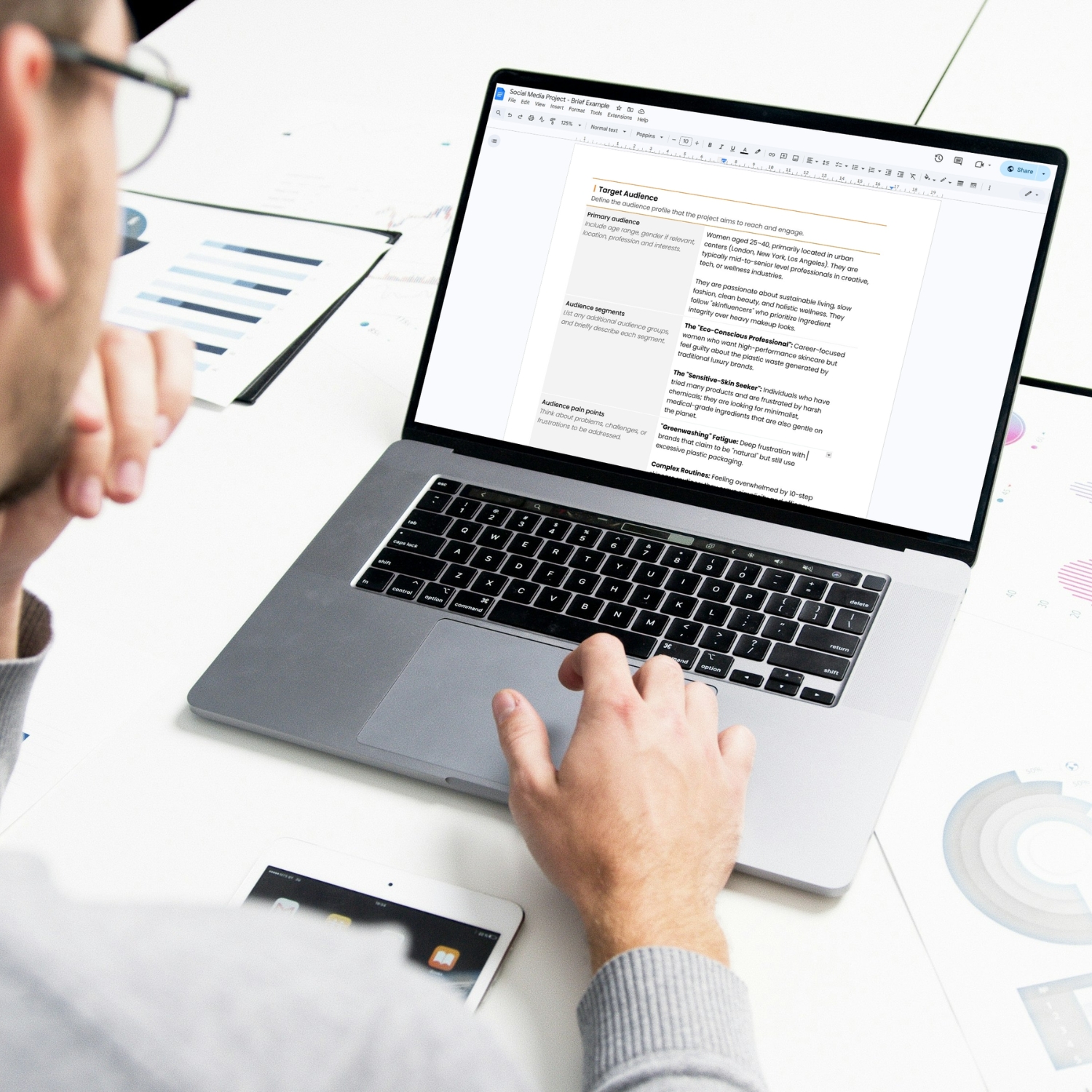 Social media project brief template for freelancers, studios and small businesses by Syntax Project Solutions shown on a laptop screen